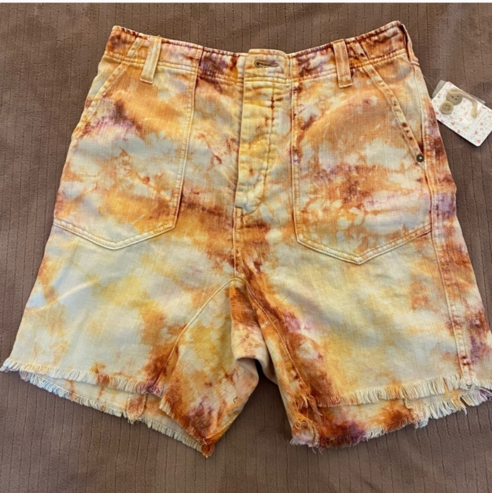 We The Free Tie-Dye Denim Shorts in Orange and Purple - Picture 2 of 6